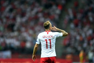 Varşova, Polonya, 10 Haziran 2019: Euro 2020 elemeleri, grup aşamasında, Polonya Pge Narodowy'de Izarel ile 4:0 kazandı. Kamil Grosicki (Polonya) golünü kutluyor 