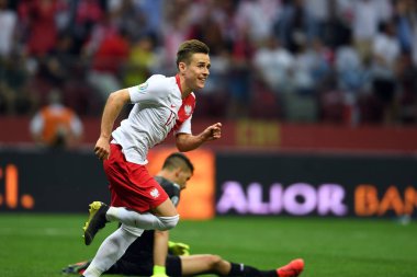 Varşova, Polonya, 10 Haziran 2019: Euro 2020 elemeleri, grup aşamasında, Polonya Pge Narodowy'de Izarel ile 4:0 kazandı. Damian Kadzior (Polonya) golünü kutluyor 