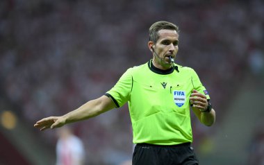 Varşova, Polonya, 10 Haziran 2019: Euro 2020 elemeleri, grup aşamasında, Polonya Pge Narodowy'de Izarel ile 4:0 kazandı. Tobias Stieler (yeniden serbest)