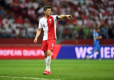 Varşova, Polonya, 10 Haziran 2019: Euro 2020 elemeleri, grup aşamasında, Polonya Pge Narodowy'de Izarel ile 4:0 kazandı. Robert Lewandowski (Polonya)) 
