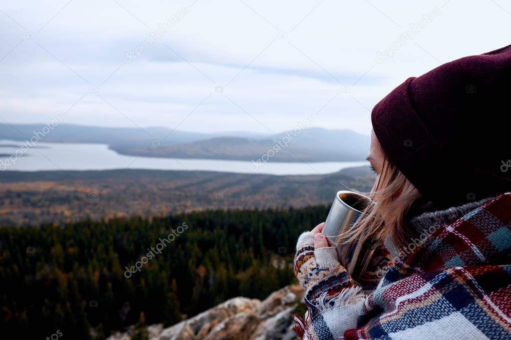 Wanderlust and Travel concept. Traveler in mountains. Hiking on mountain. Atmospheric moment