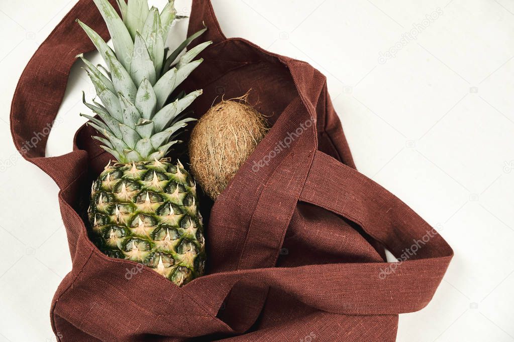 Brown Reusable Zero Waste Bag with Pineapple