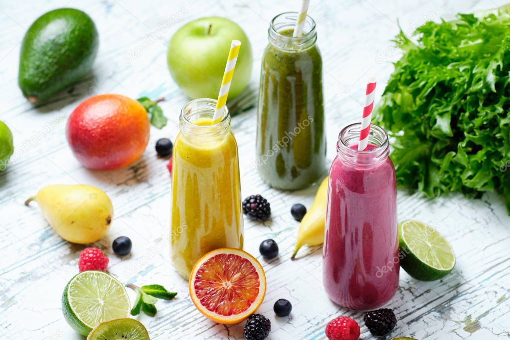 Healthy Fresh Fruit Smoothie in Bottle with Tubule
