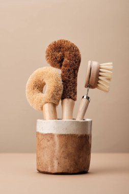 Kahverengi Seramik Kupada Mutfak Tabağı Fırçaları