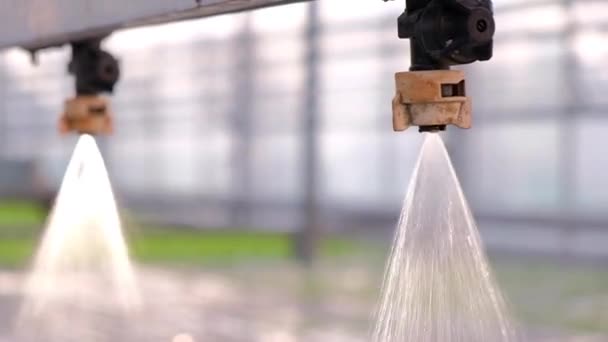 Gewächshausbewässerungssystem in Aktion. Hydroponisches System — Stockvideo