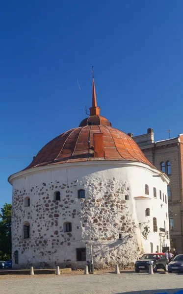 Vyborg Rusya Nın Eski Ortaçağ Bölümü Pazar Meydanında Yuvarlak Kulenin — Stok fotoğraf
