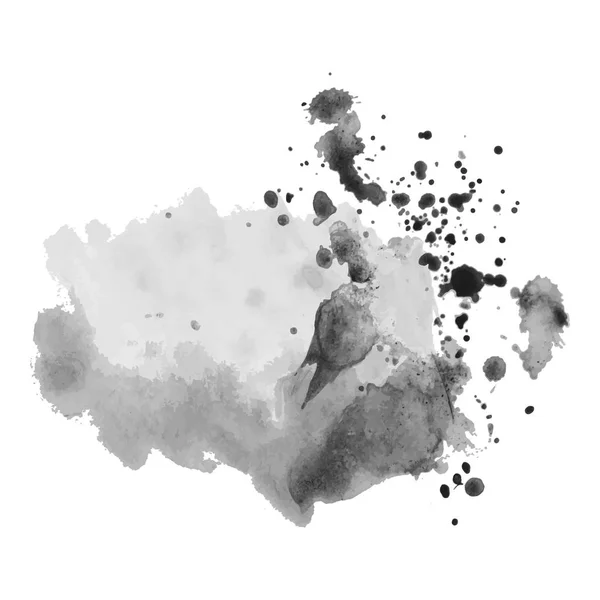 Tache d'aquarelle grise avec des gouttelettes, taches, taches, éclaboussures. Effacement en niveaux de gris dans le style grunge. — Image vectorielle