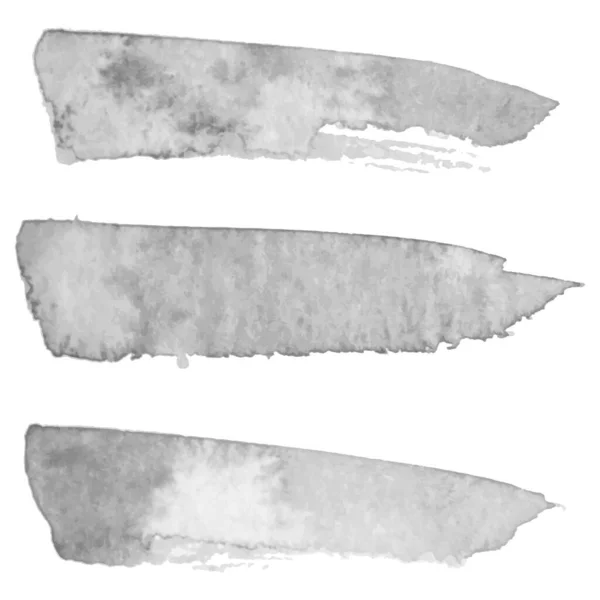 Set von drei grauen Vektor Papier Banner Etiketten Tags mit Pinselstrich handgemalte Aquarell Flecken Hintergrund. — Stockvektor