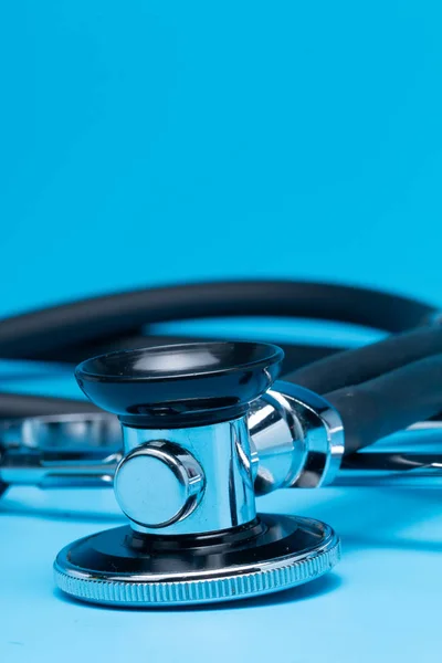 Stethoscope Close Isolated Blue Background — Stock Photo, Image