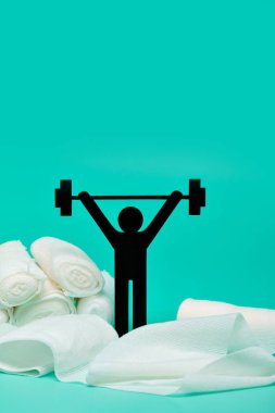 Ağırlık kaldırma piktogram, sıva ve bandaj makas ve beyaz zemin üzerine şırınga ile