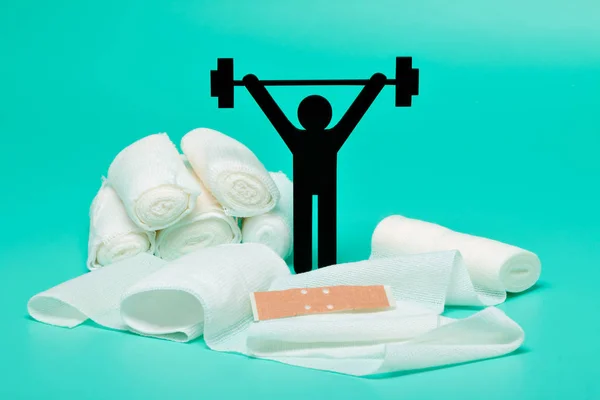 Gewichtheben Piktogramm Pflaster Und Bandagen Mit Schere Und Spritze Auf — Stockfoto