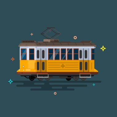 Vintage tramvay. Retro tramvay. Detaylı tramvay. Yan görünümü tramvay. 