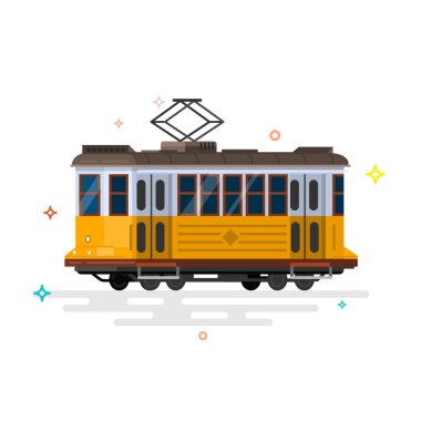 Vintage tramvay. Retro tramvay. Detaylı tramvay. Yan görünümü tramvay. 