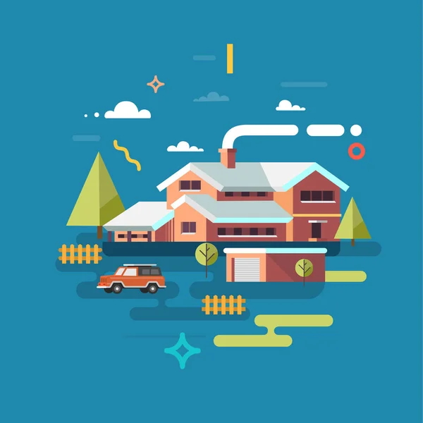 House facade. Traditional cottage, flat design. — Stock Vector