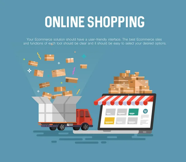 Online shopping concept desktop. — Stock Vector