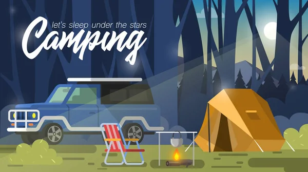 Camping, namiot i ognisko — Wektor stockowy