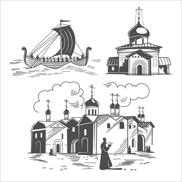 Historical scenes of ancient Russia. — Stock Vector