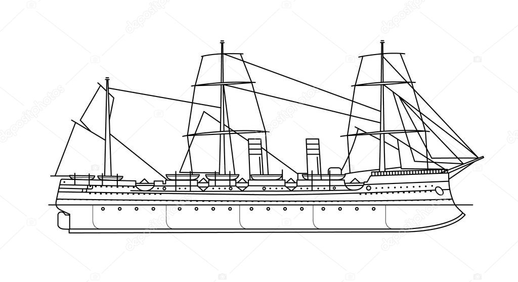 Steamboat. Steamship. Sailing ship sidewheel steamer  realistic vector illustration