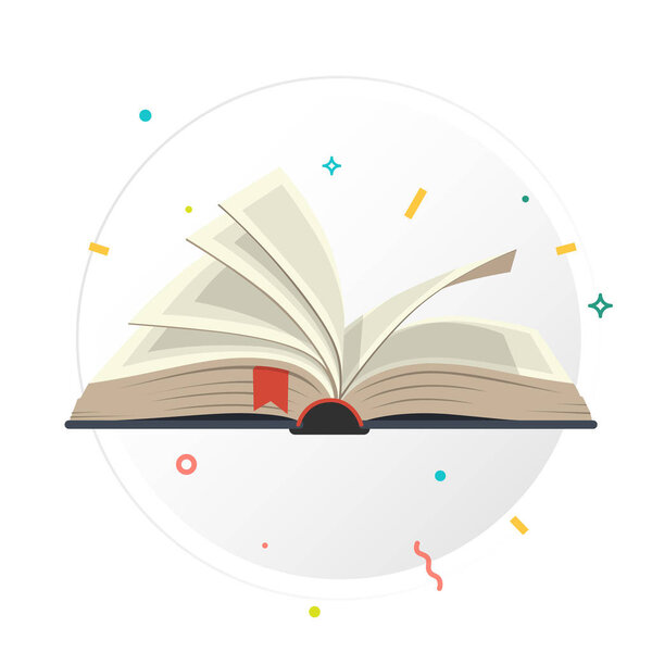 Covered opened book with pages.