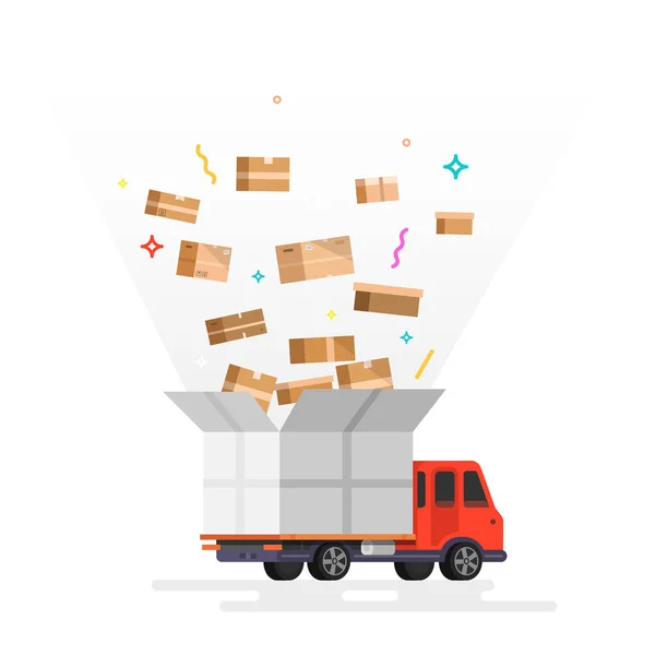 Camion di consegna con scatola . — Vettoriale Stock