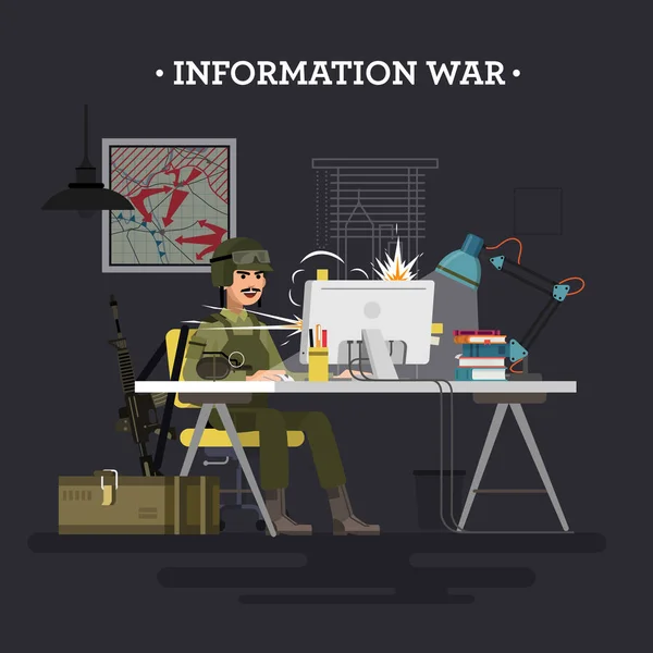 Information war. soldier. — Stock Vector