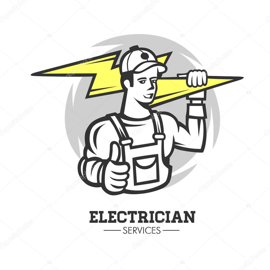 Mascot icon illustration of bust of a power lineman or electrician holding a thunderbolt or lightning bolt viewed.