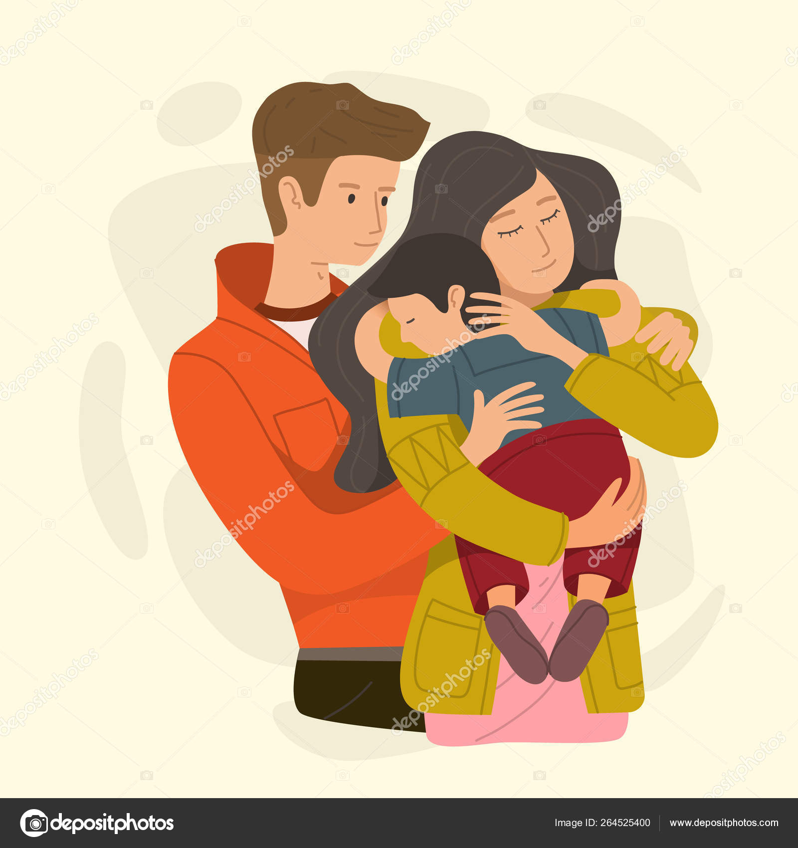 Mom and dad hugging their son. Happy parents and child in loving family.  Cute cartoon characters. Stock Vector Image by ©goodgraphic #264525400