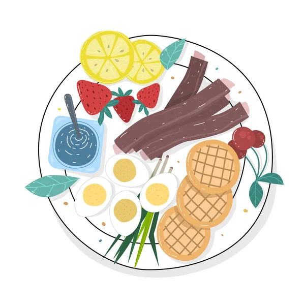 각 식사에서 음식을 샘플링합니다. 건강상의 이점이 있는 식품. 몸이 하루에 있어야 하는 음식의 각 유형. — 스톡 벡터