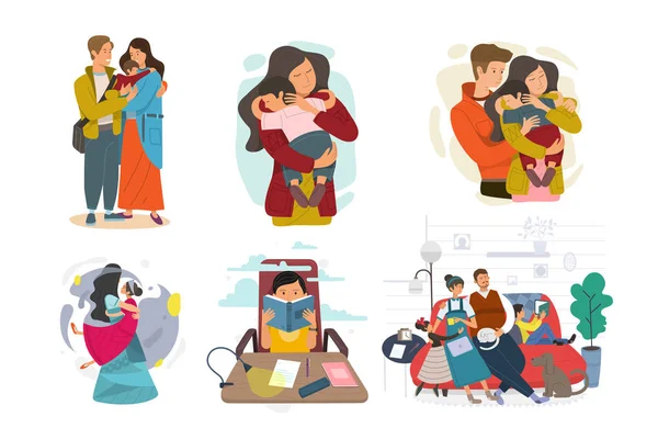 Conjunto de familia feliz, ilustración de grupos diferentes familias . — Vector de stock