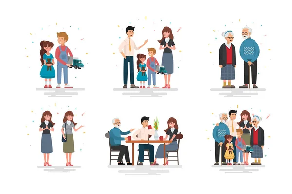 Conjunto Família Feliz Ilustração Grupos Diferentes Famílias —  Vetores de Stock