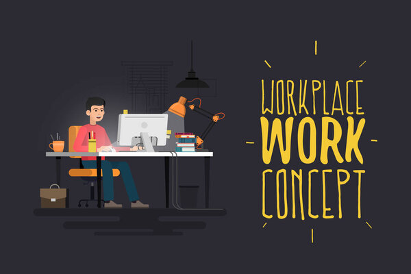 Рабочее место, концепция работы. Векторная иллюстрация
.