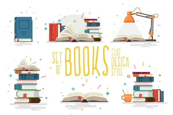 Conjunto Livros Estilo Design Plano Ilustração Vetorial — Vetor de Stock