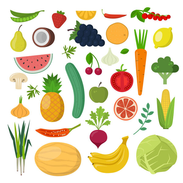 Bright vector illustration of colorful vegetables. 