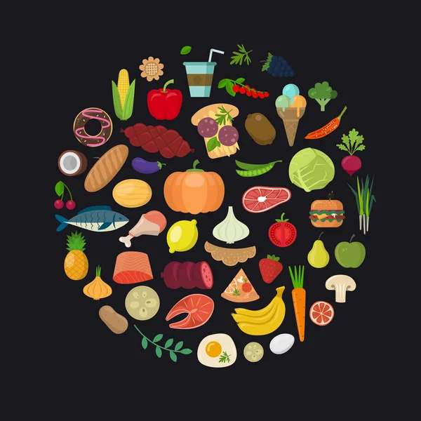 Koncept potravinového kruhu. Zdravá jídla illustraion, vyrobené v plochém stylu. — Stockový vektor