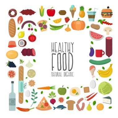 sağlıklı gıda kavramı, düz stil.