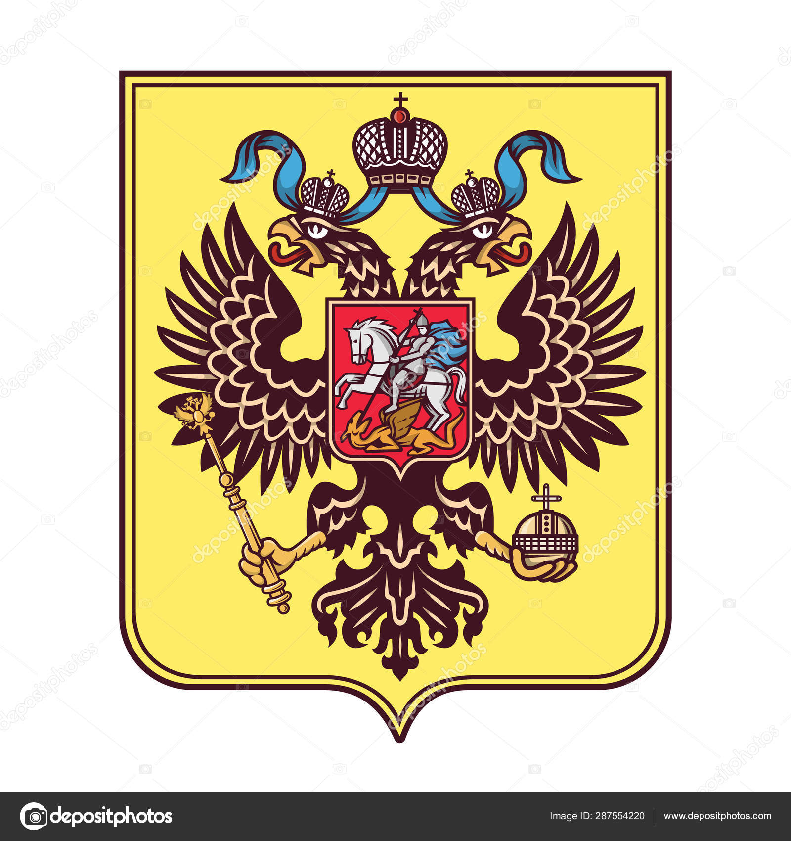 Изолированный Герб России (Двуглавый Орел) Векторное Изображение.