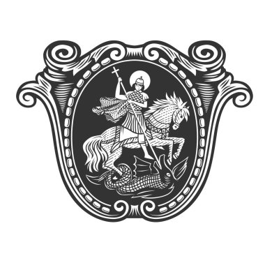 Saint George. Vektör çizim. Siyah ve beyaz vektör nesneleri