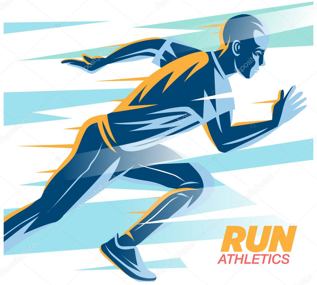 Art concept of a running man. Color vector objects.