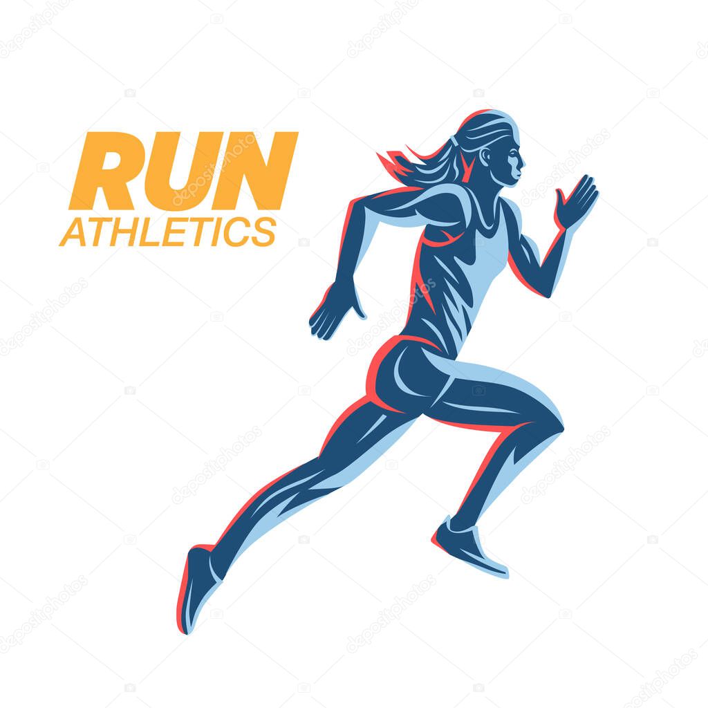 Art concept of a running woman. Color vector objects.