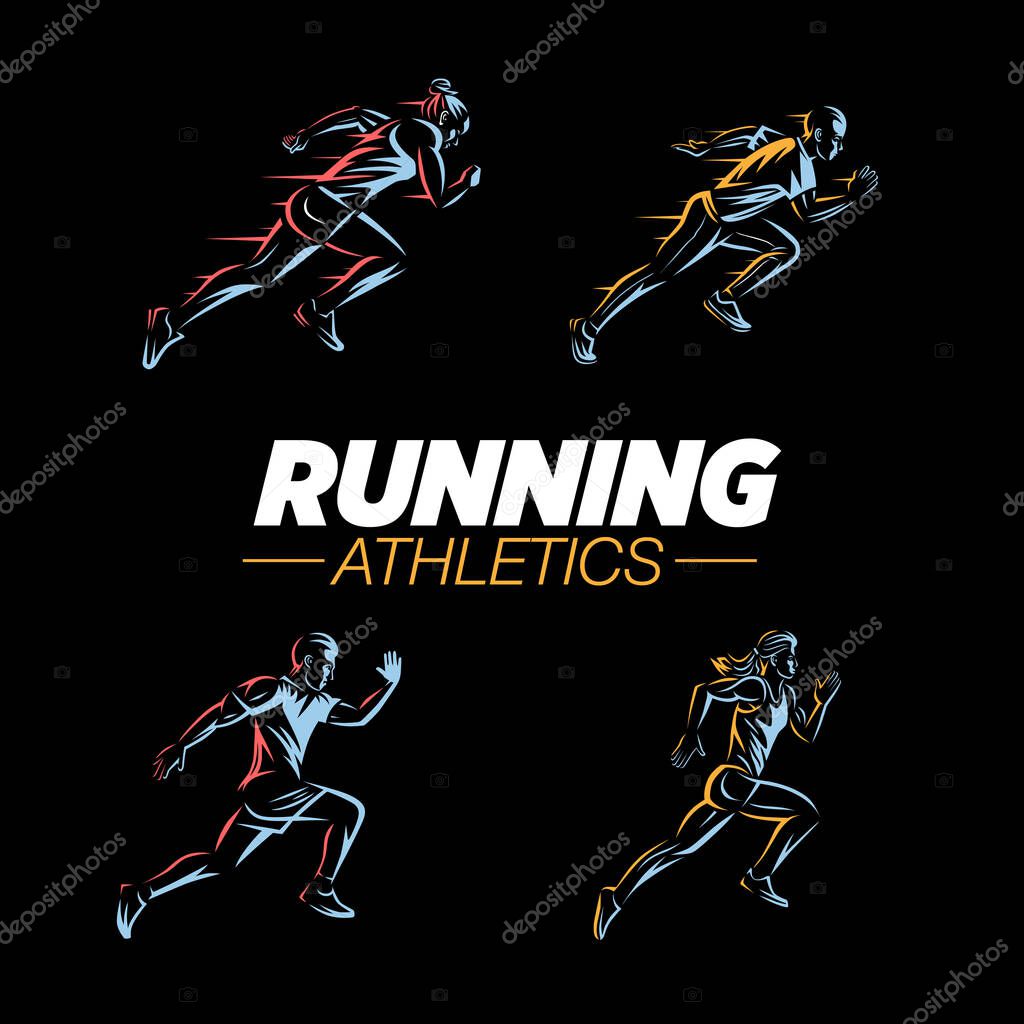 Running logo templates set. Color vector objects.