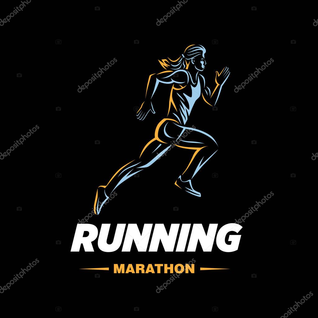 Art concept of a running woman. Color vector objects.