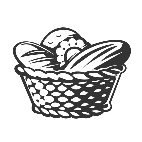 Fırın sepeti. Vektör çizimi. Siyah ve beyaz vektör nesneleri.