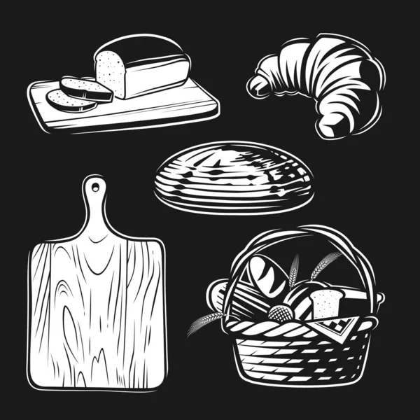 Bröd Vektor Hand Set Illustration Grafisk Stil Svartvita Vektorobjekt — Stock vektor