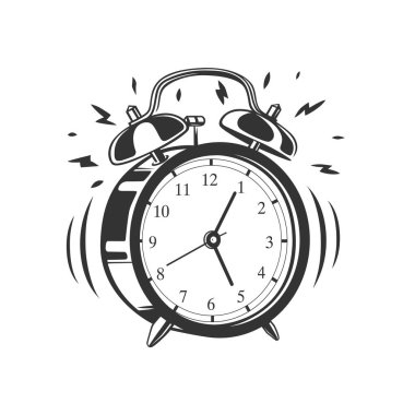 Alarm saati beyaz arkaplanda izole edildi. Vektör çizimi. Siyah ve beyaz vektör nesnesi.