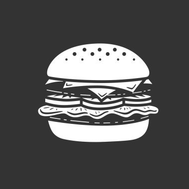 Burger ikonu ya da logo sanat tarzı. Vektör çizimi. Siyah ve beyaz vektör nesnesi.
