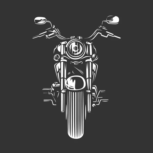 Chopper Vista Frontal Motocicleta Aislado Sobre Fondo Negro Ilustración Vectorial — Archivo Imágenes Vectoriales