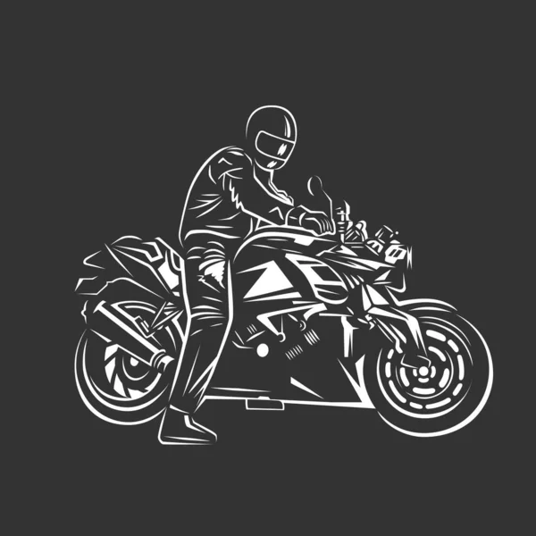 バイカークラブのヴィンテージラベル オートバイのイラスト デザイン要素をレース 白黒ベクトルイラスト — ストックベクタ