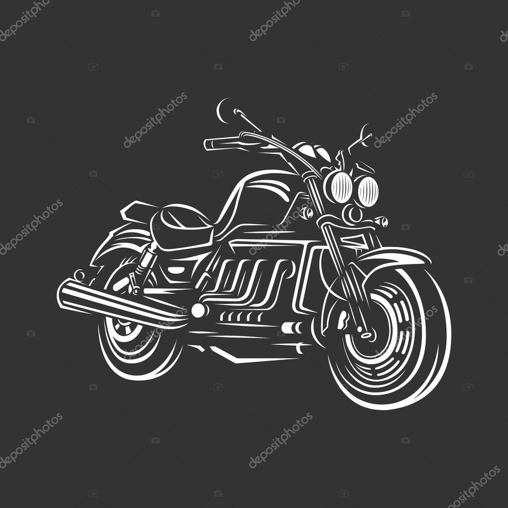 Vintage motorcycle illustrations. Black and white vector illustration.