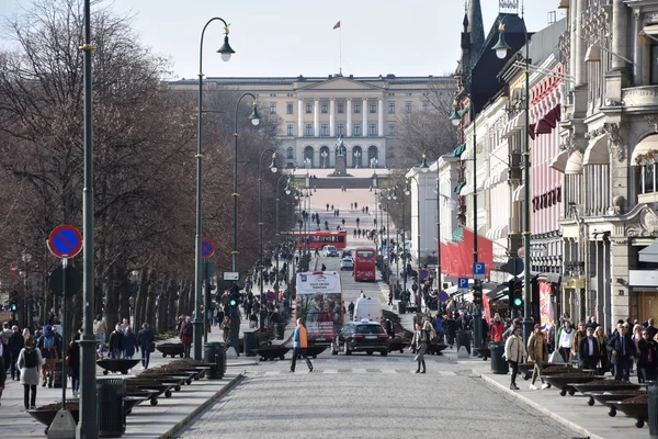 Karl Johans Brána Hlavní Ulicí Města Oslo Norsko — Stock fotografie