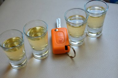 İçki ve sürücü ve alkolizm kavramı. Güvenli ve sorumlu dri